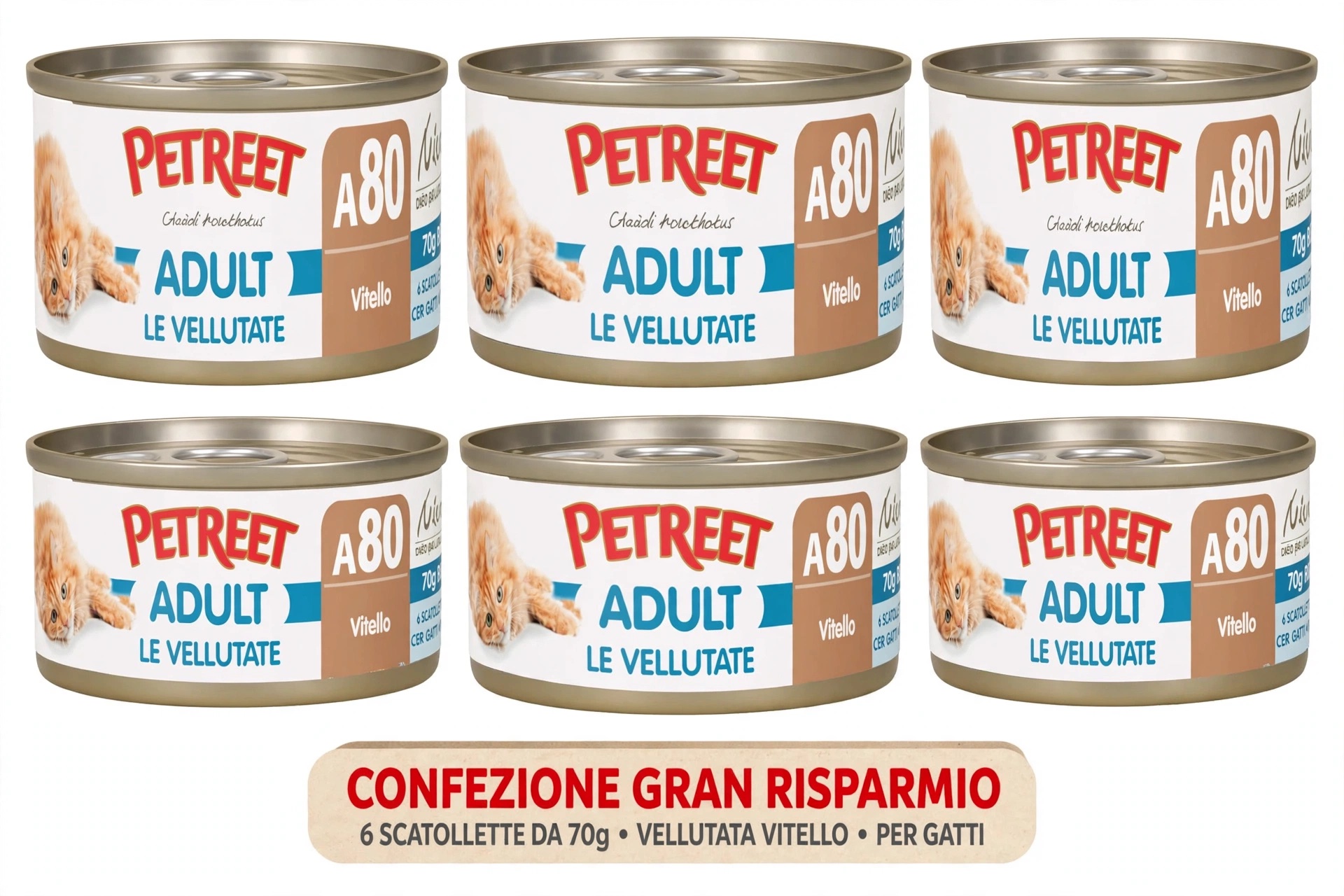 Petreet A80 Adult Le Vellutate Vitello - Confezione Gran Risparmio 6x70g