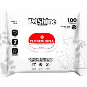 PetShine Salviette Detergenti Clorexidina per Cani e Gatti 100 pz - Igienizzanti, Deodoranti, 30x17 cm - Made in Italy