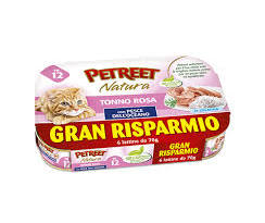 Petreet Natura A10 Cibo Umido per Gatti Adulti - Tonno Rosa con Pesce dell'Oceano - Formato Multipack Gran Risparmio 6x70g